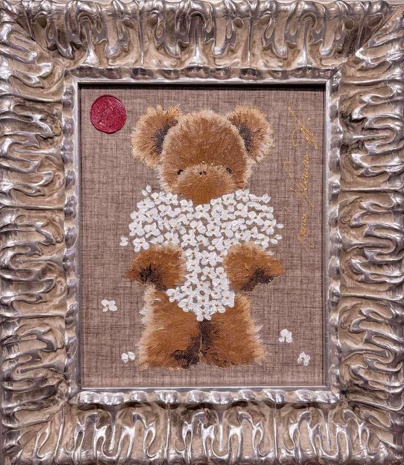 Teddy with flowers painting